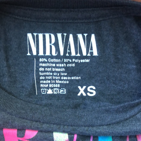 NIRVANA Crop Top T-Shirt Black & Neon Tie Dye Smiley Face XS - Picture 3 of 4
